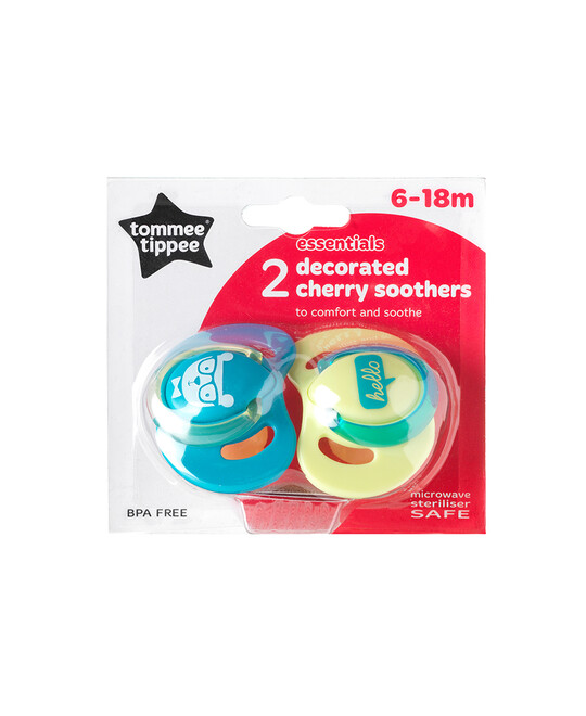 Tommee Tippee Essentials Decorated latex cherry Soothers x 2 (6-18m) (Blue) image number 3